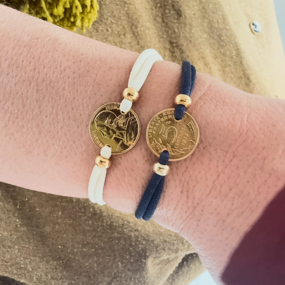 Bracelet 5 centimes le P'tit Franc cordon épais P.or