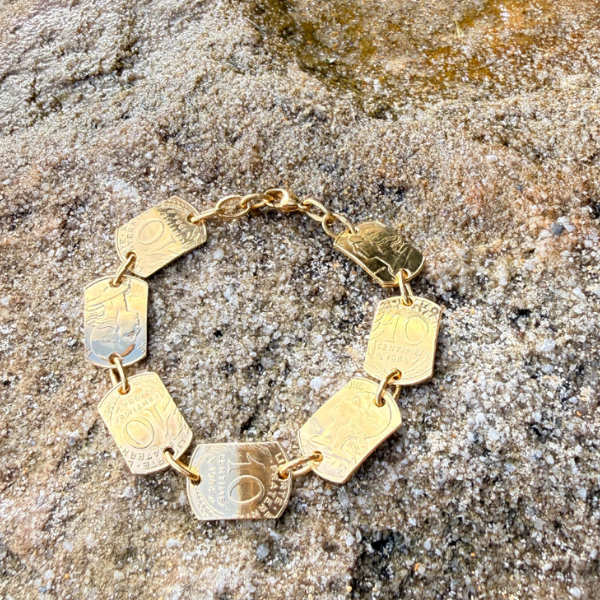 bracelet révolution le ptit franc réalisé à prtir de véritable pièce de 10 centimes de franc
